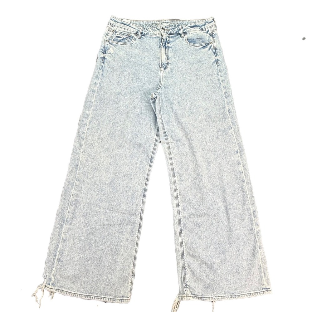 American Eagle Baggy Wide Leg Jeans Womens 14 Light Wash Super High Rise Stretch